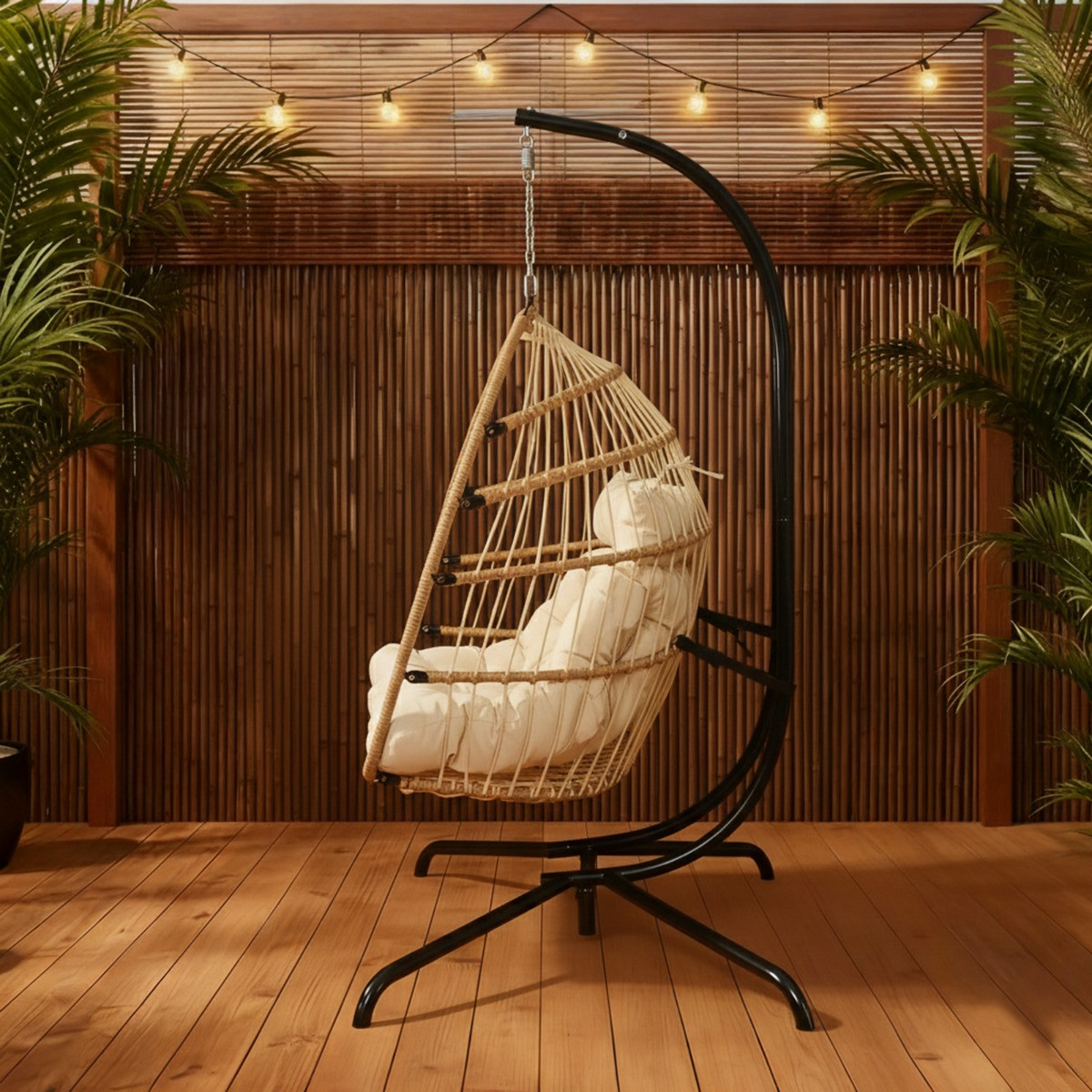 OHS Foldable Rattan Double Hanging Egg Chair - Natural>