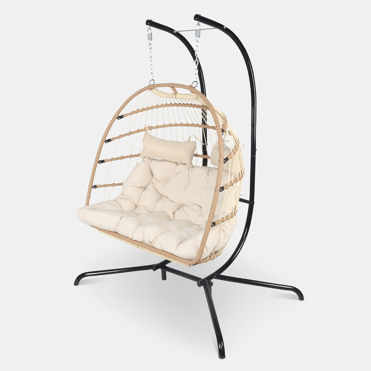 OHS Foldable Rattan Double Hanging Egg Chair - Natural>