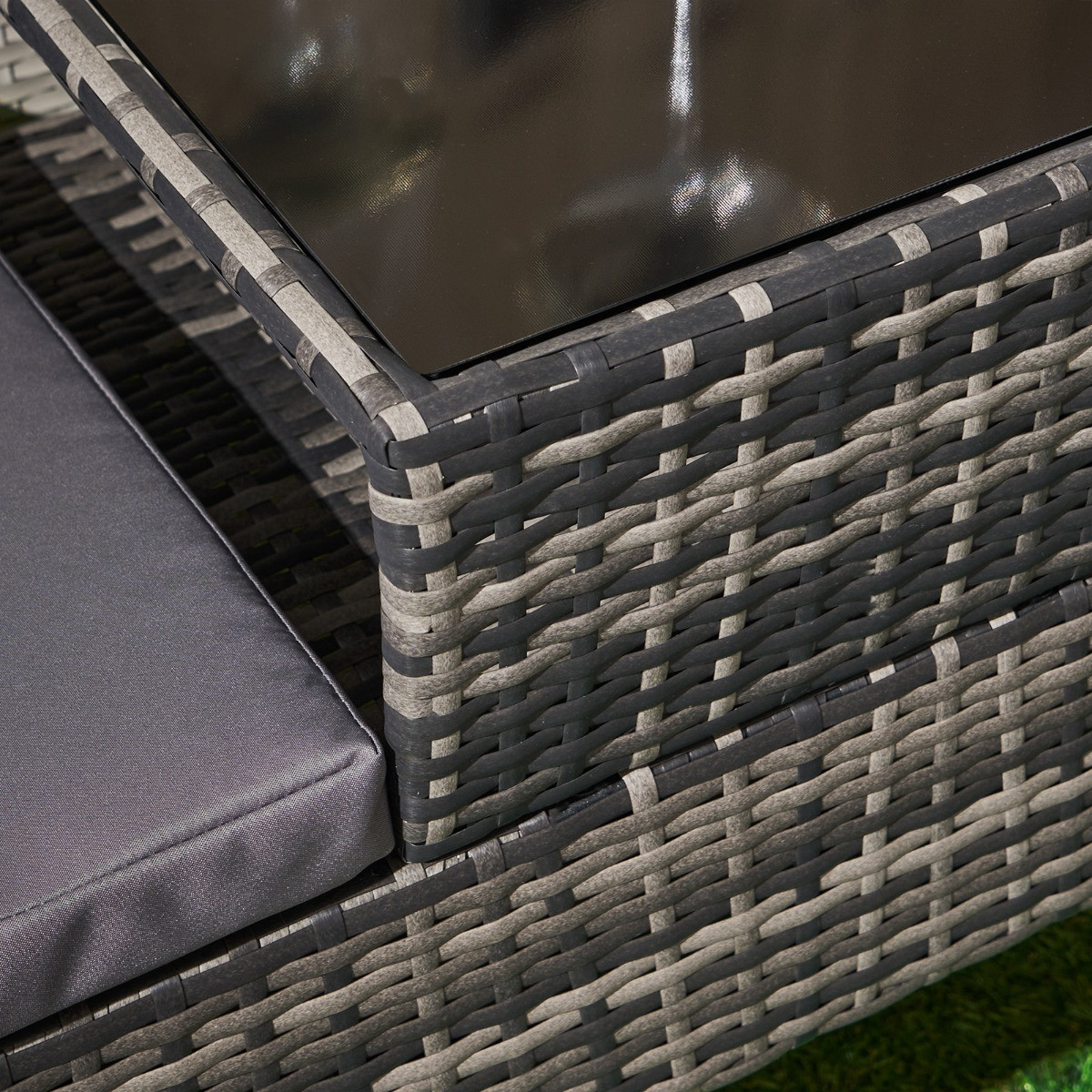 OHS 2 Seater Garden Rattan Companion Bench Table Set - Grey >