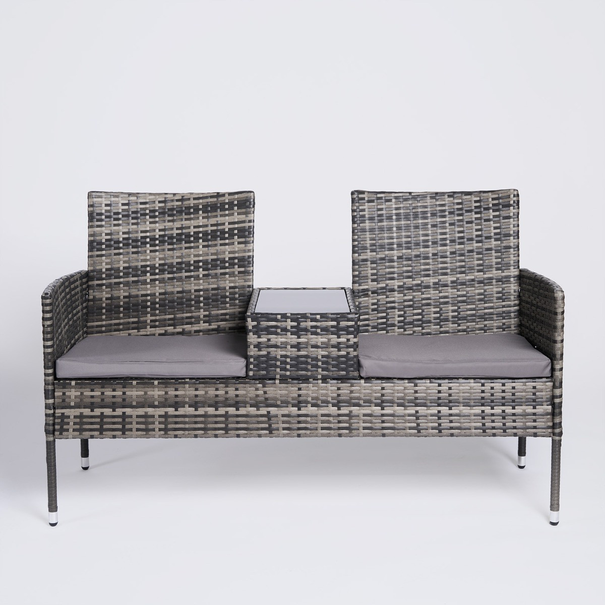 OHS 2 Seater Garden Rattan Companion Bench Table Set - Grey >