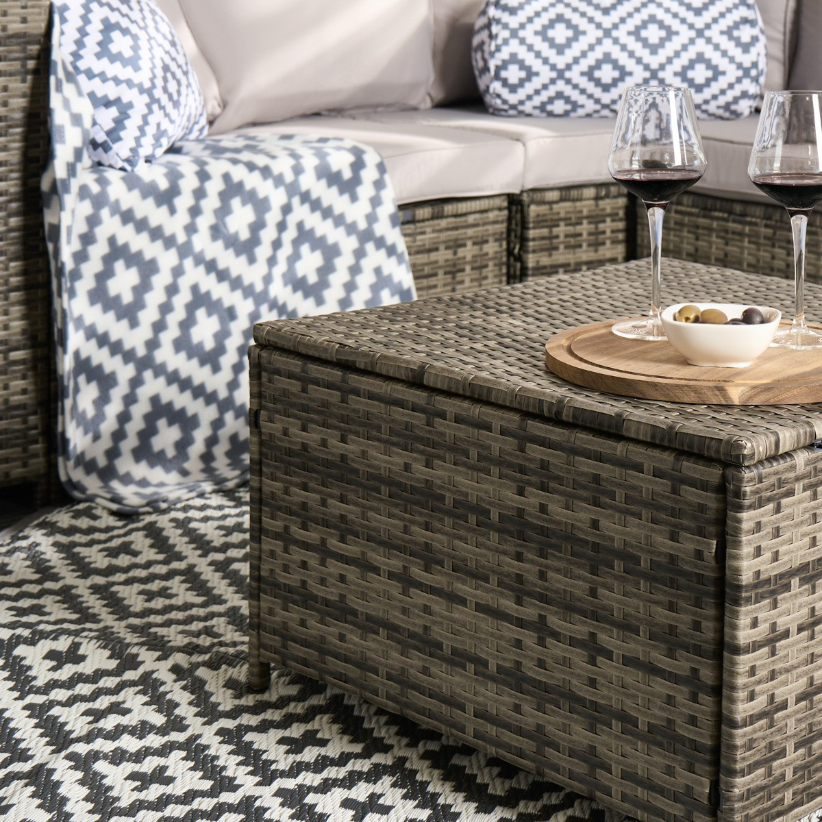 OHS 5 Seater Outdoor Rattan Garden Corner Sofa and Table Set - Grey >