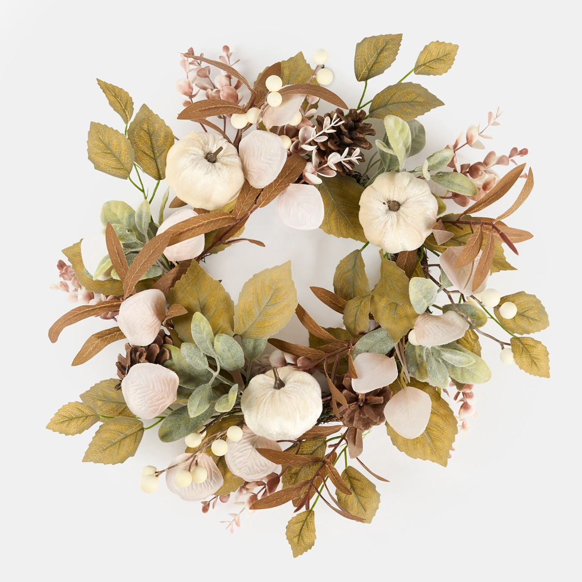 OHS Velvet Pumpkin Wreath - Natural >
