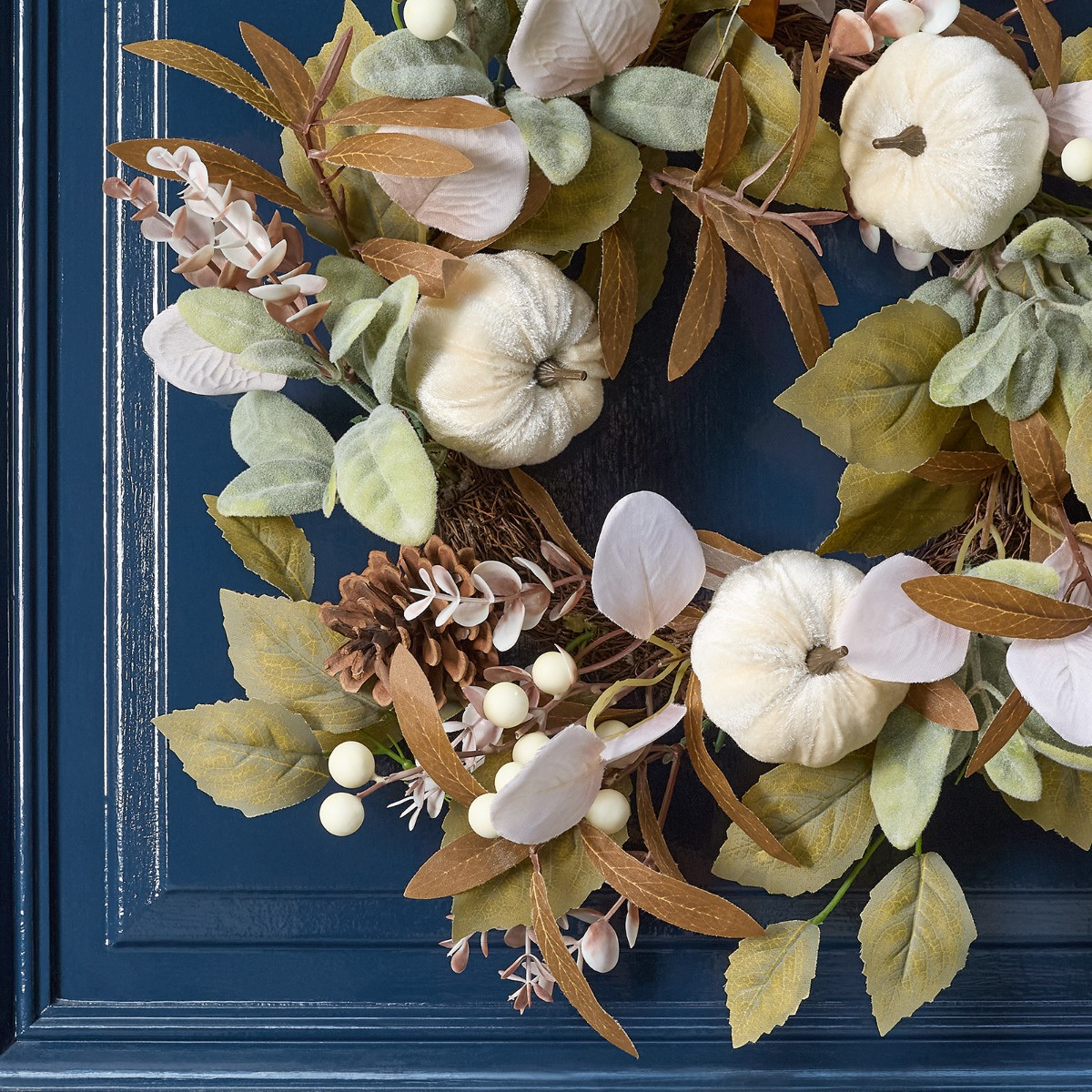 OHS Velvet Pumpkin Wreath - Natural >