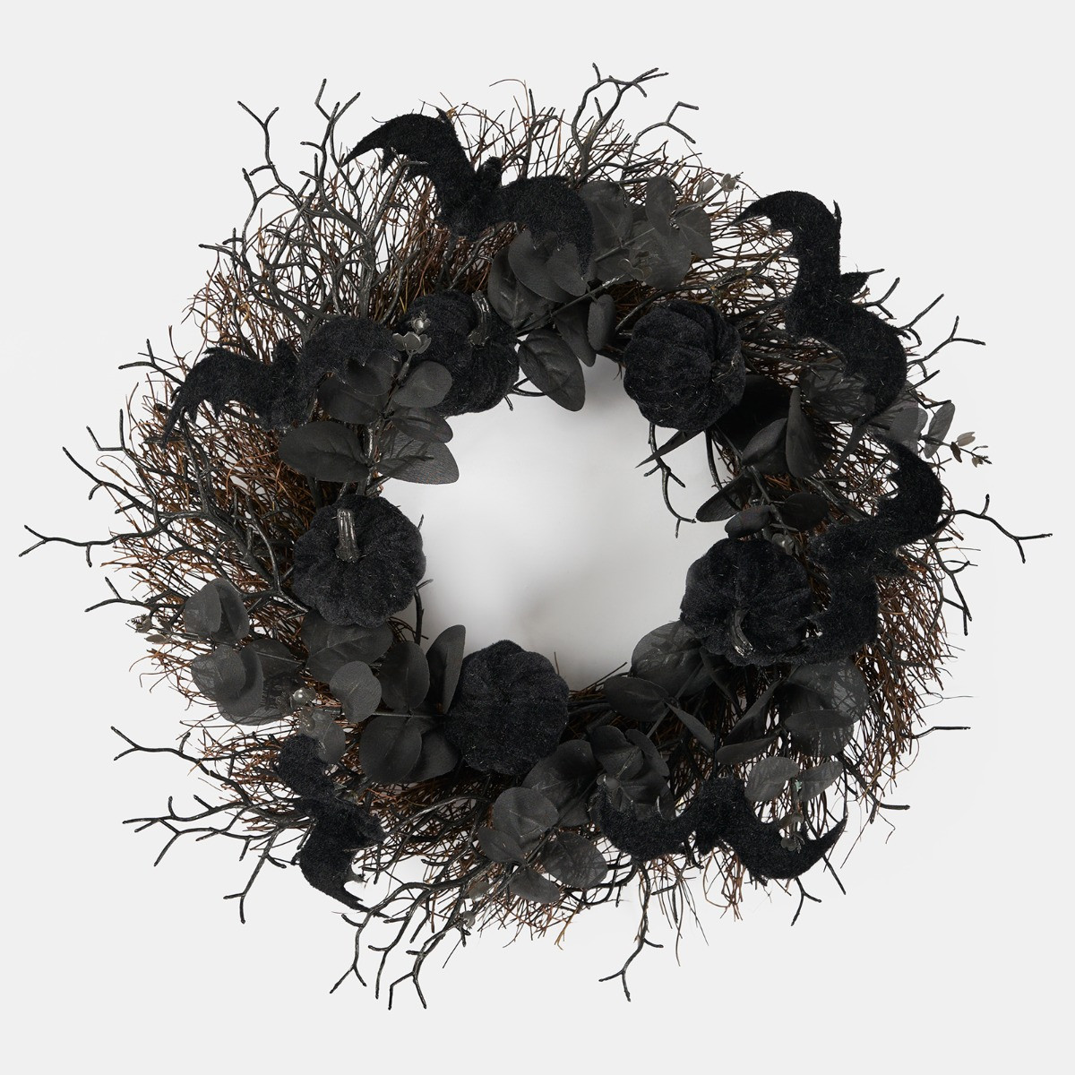 OHS Halloween Bat and Pumpkin Wreath - Black>