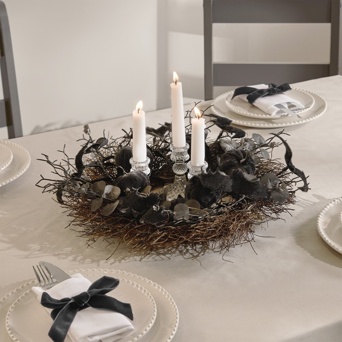 OHS Halloween Bat and Pumpkin Wreath - Black>