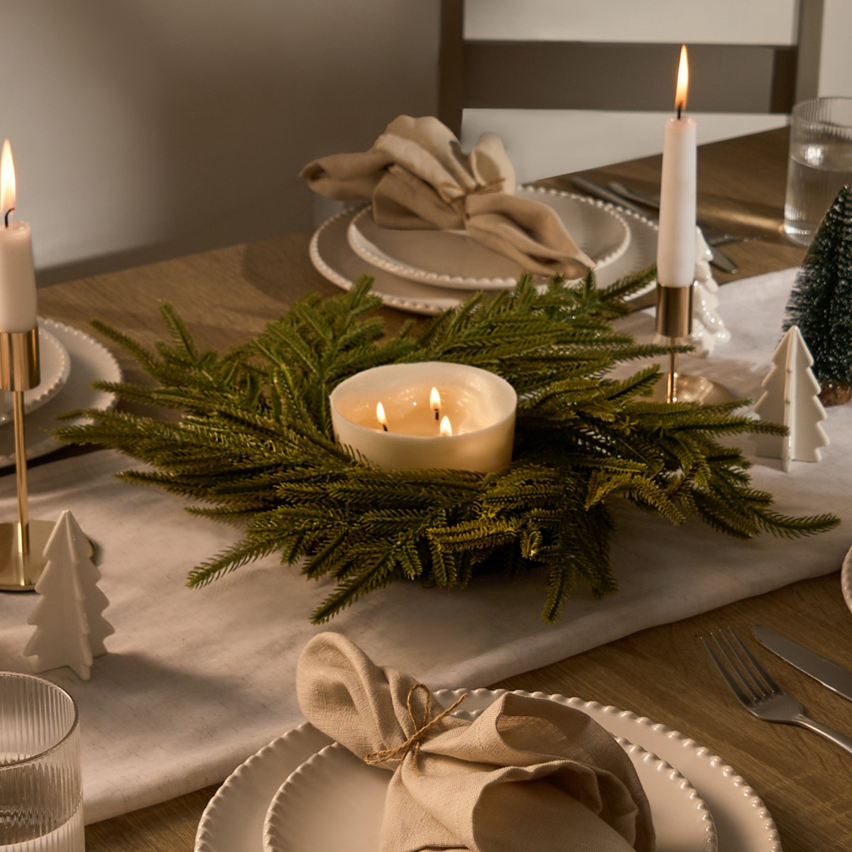 OHS Fir Greenery Candle Holder - Green>