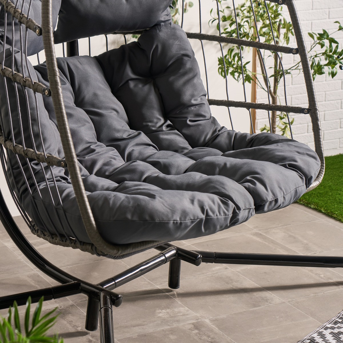 OHS Foldable Rattan Double Hanging Egg Chair - Grey>
