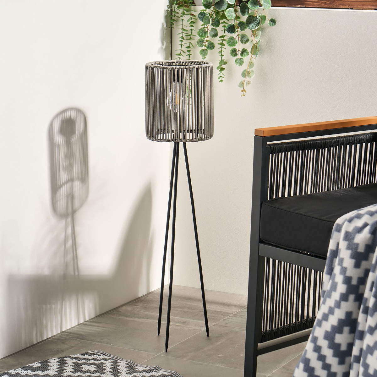 OHS Solar Rattan Floor Lamp - Grey>