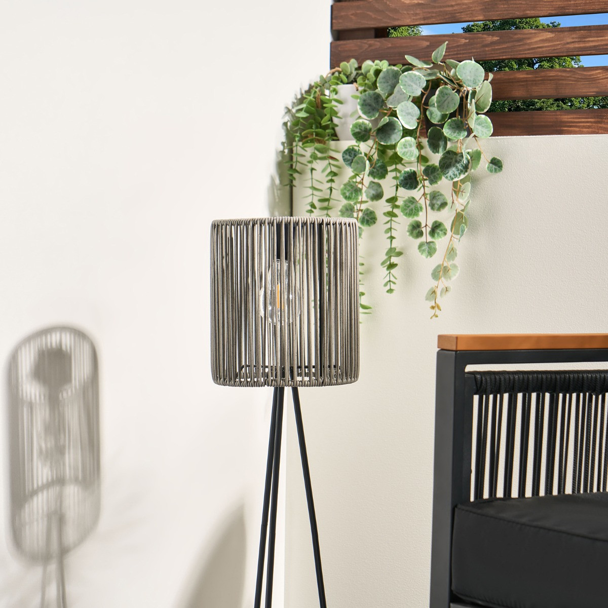 OHS Solar Rattan Floor Lamp - Grey>