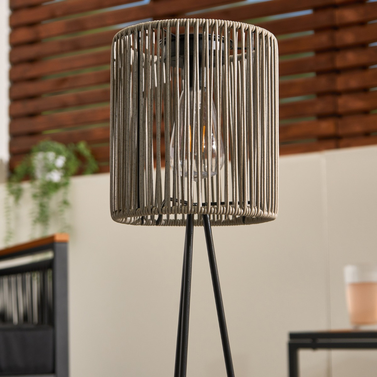OHS Solar Rattan Floor Lamp - Grey>