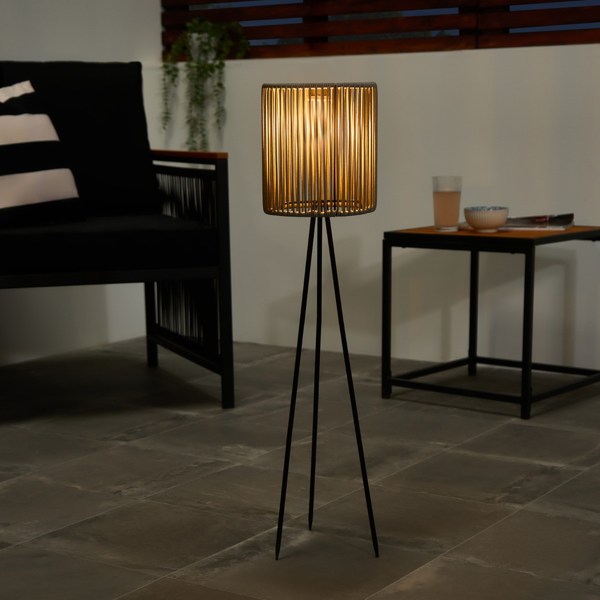 OHS Solar Rattan Floor Lamp - Grey>