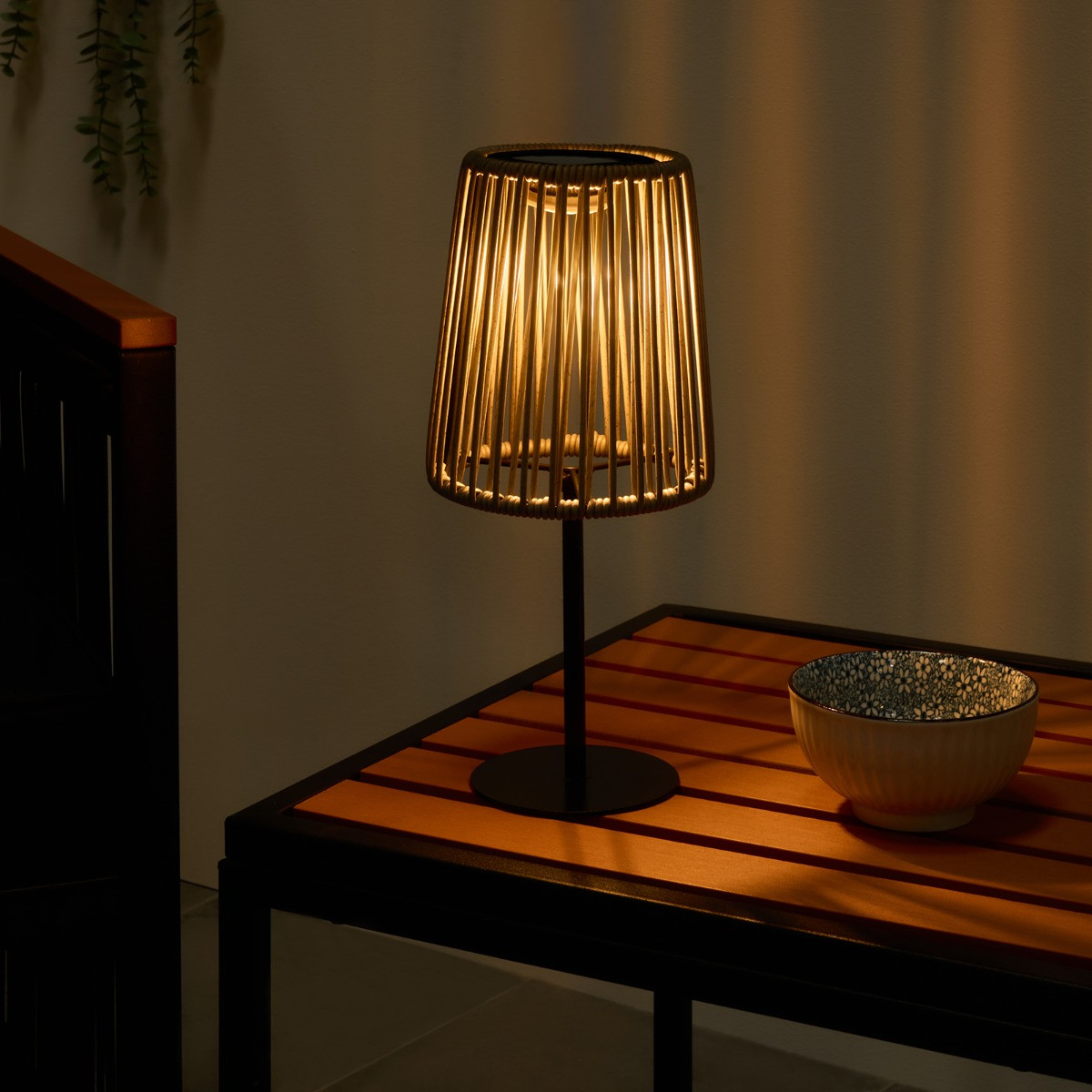 OHS Solar Rattan Table Lamp - Grey>