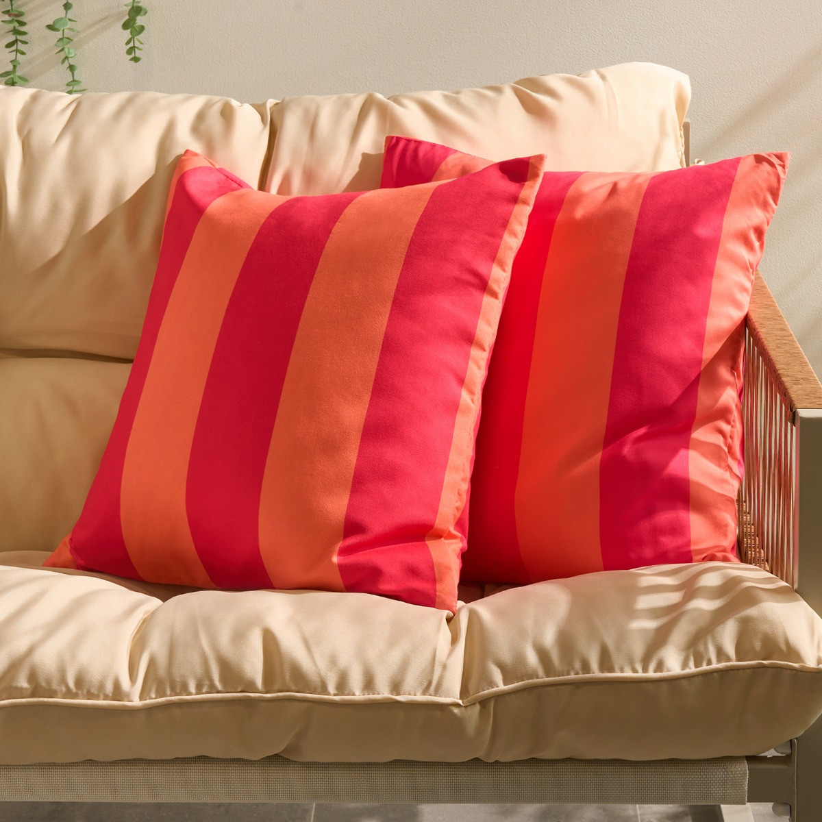 OHS Indoor/Outdoor Stripe Print Cushion Covers, Orange/Pink - 45 x 45cm>