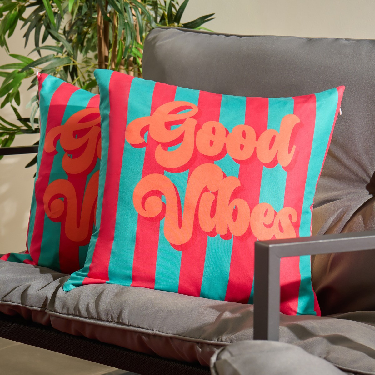 OHS Indoor/Outdoor Good Vibes Cushion Covers - Orange/Blue>