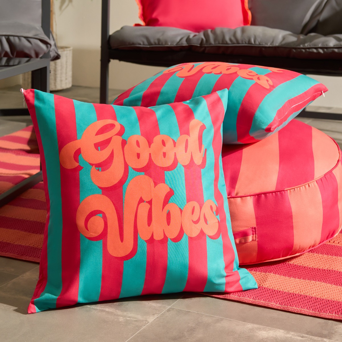 OHS Indoor/Outdoor Good Vibes Cushion Covers - Orange/Blue>
