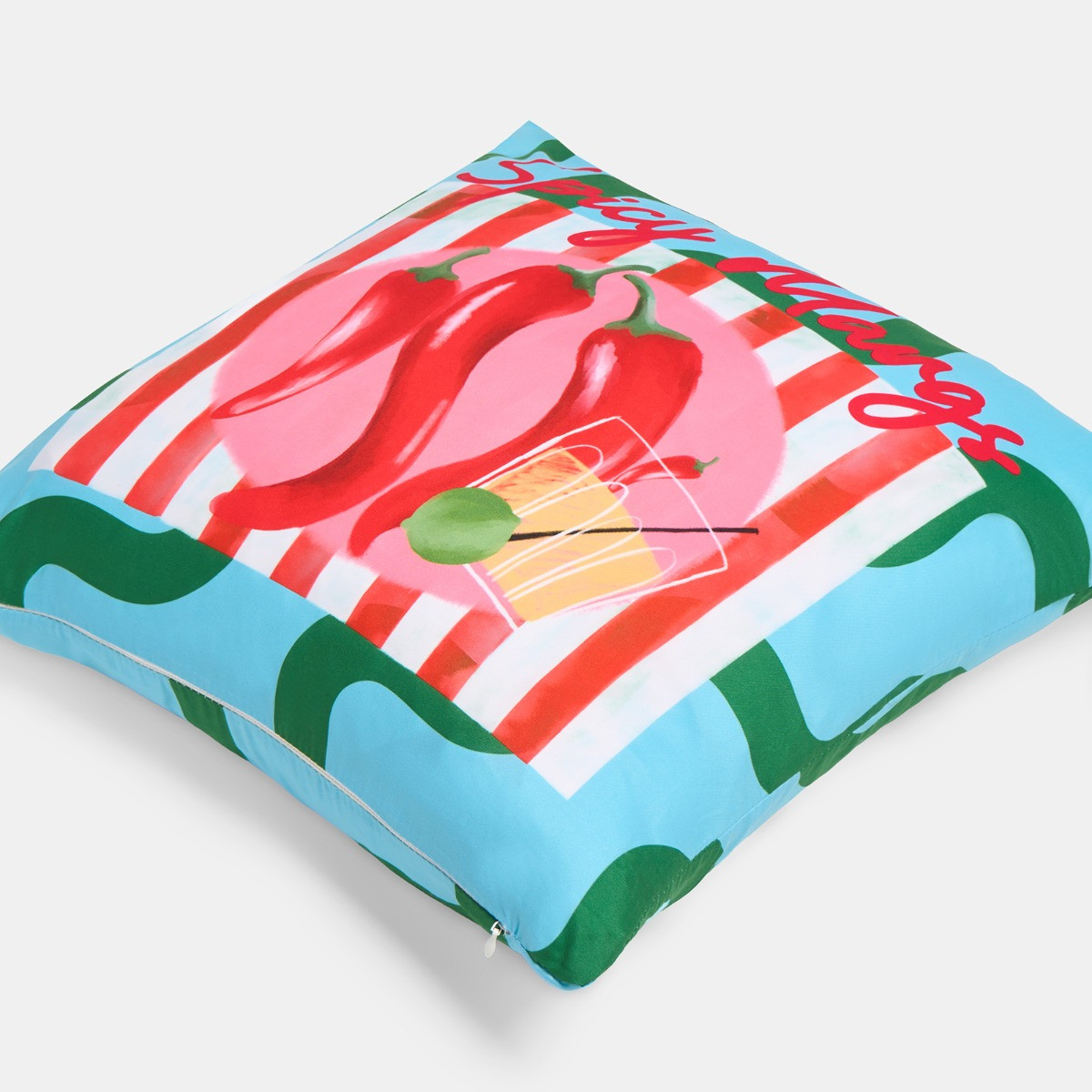 OHS Indoor/Outdoor Spicy Margs Slogan Cushion Covers, Blue/Green - 45 x 45cm>