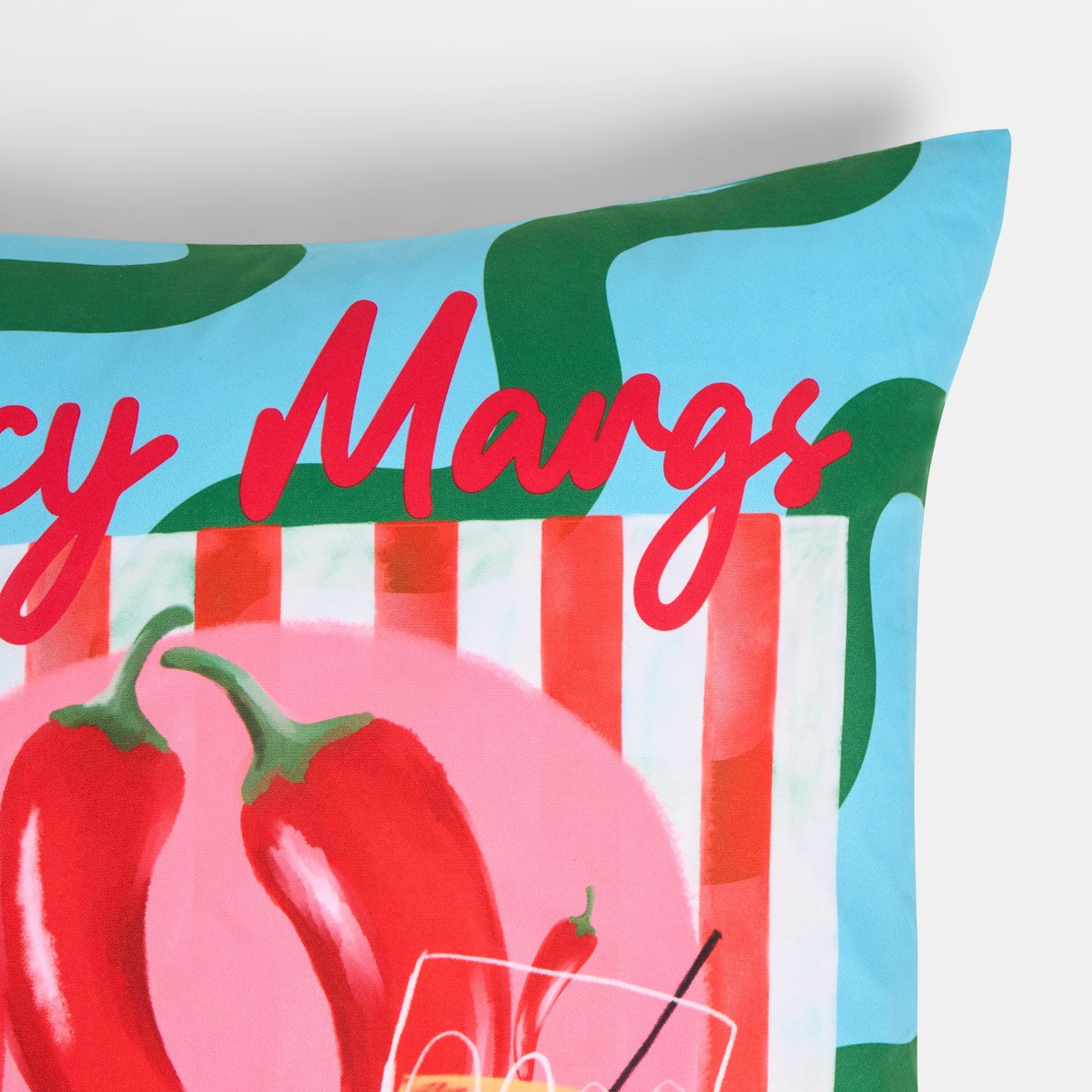 OHS Indoor/Outdoor Spicy Margs Slogan Cushion Covers, Blue/Green - 45 x 45cm>