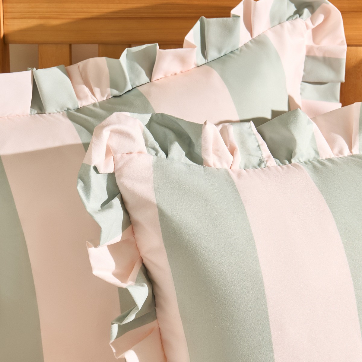 OHS Indoor/Outdoor Stripe Print Cushion Covers, Sage/Cream - 45 x 45cm>