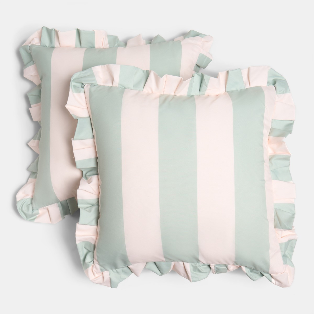 OHS Indoor/Outdoor Stripe Print Cushion Covers, Sage/Cream - 45 x 45cm>