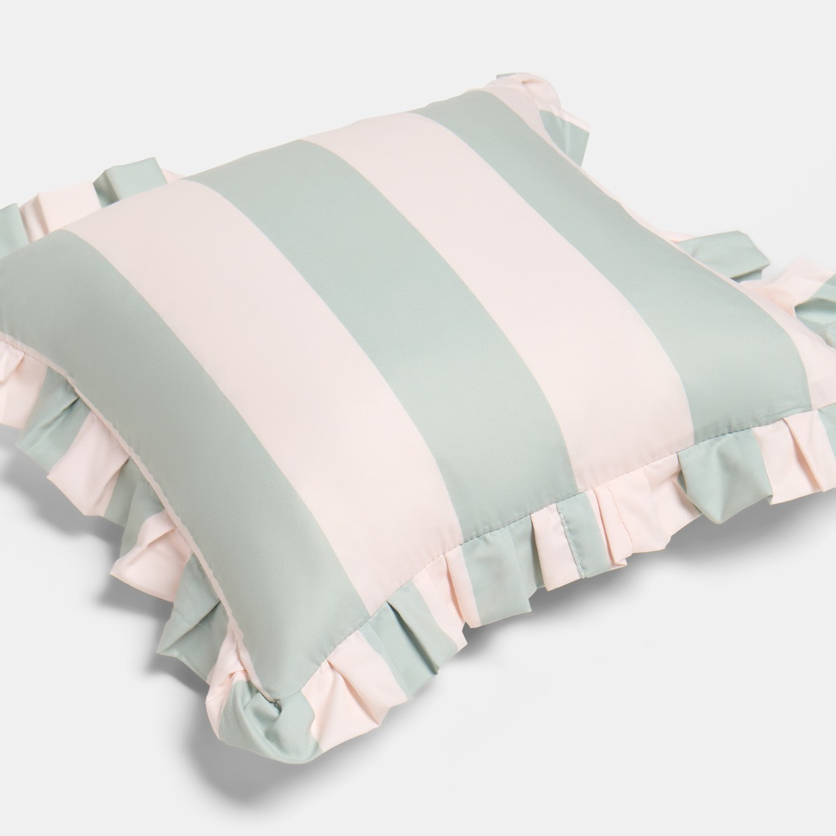 OHS Indoor/Outdoor Stripe Print Cushion Covers, Sage/Cream - 45 x 45cm>