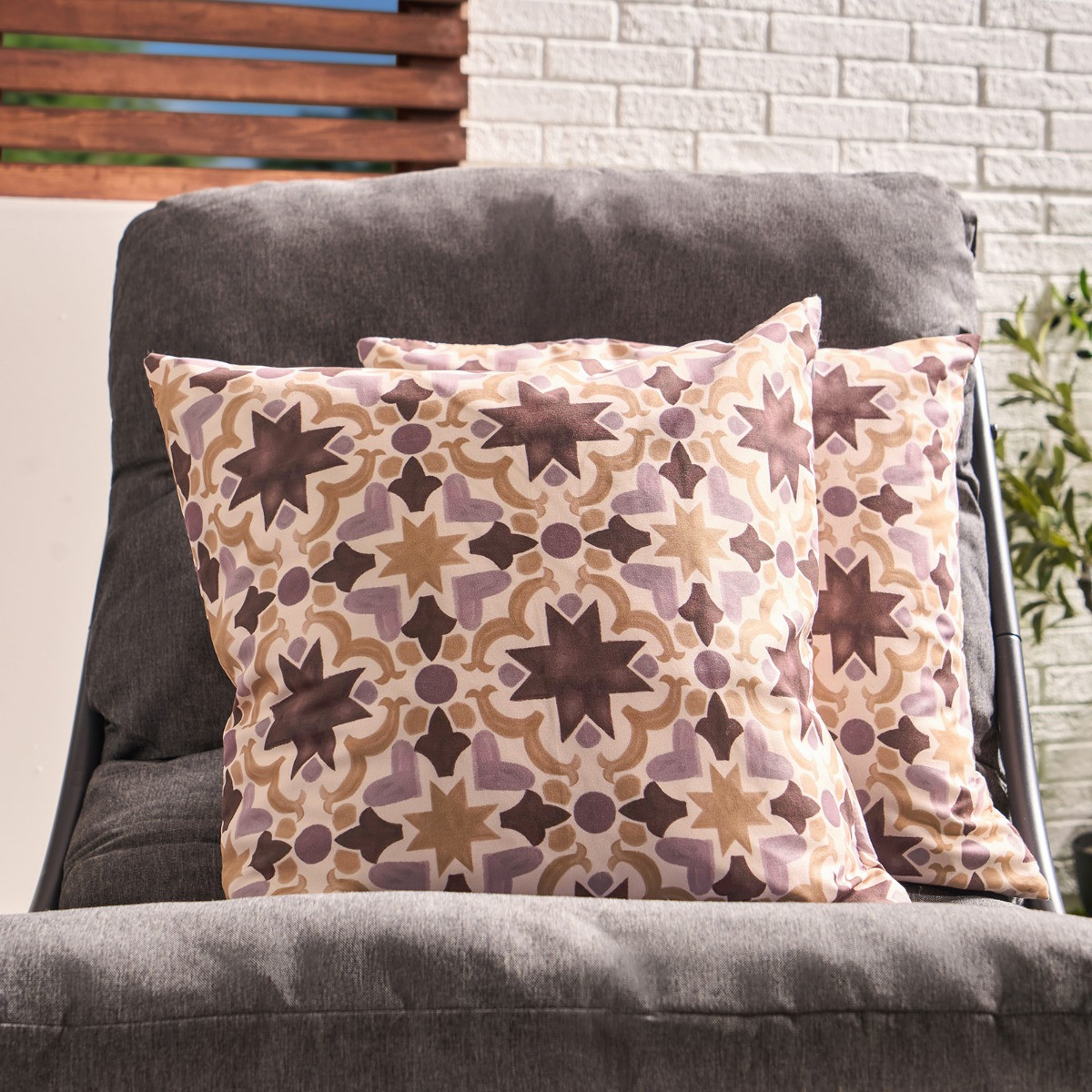 OHS Indoor/Outdoor Tile Print Cushion Covers, Natural - 45 x 45cm>