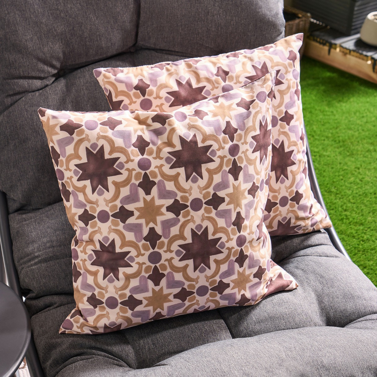OHS Indoor/Outdoor Tile Print Cushion Covers - Natural>