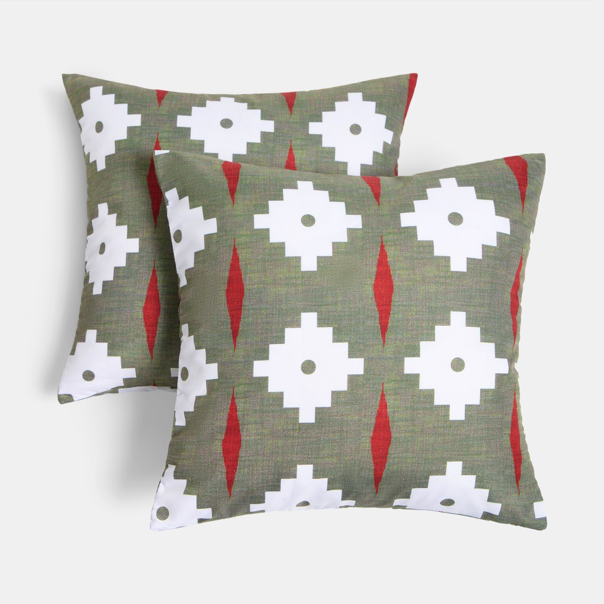 OHS Indoor/Outdoor Geometric Print Cushion Covers, Olive - 45 x 45cm>