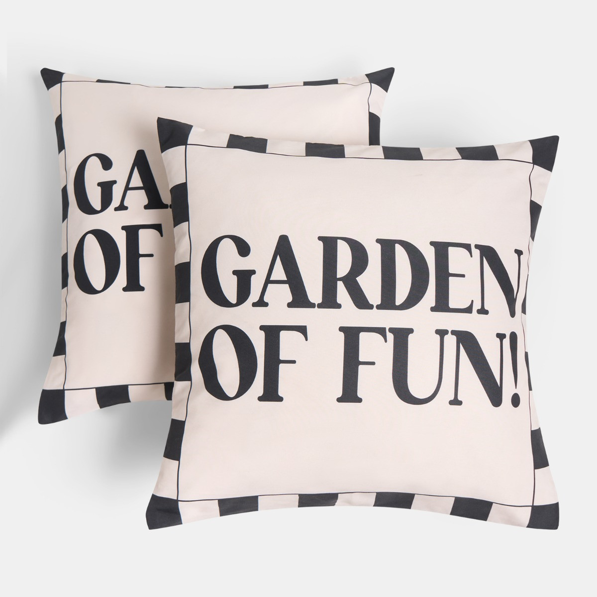 OHS Indoor/Outdoor Garden Of Fun Slogan Cushion Covers, Monochrome - 45 x 45cm>