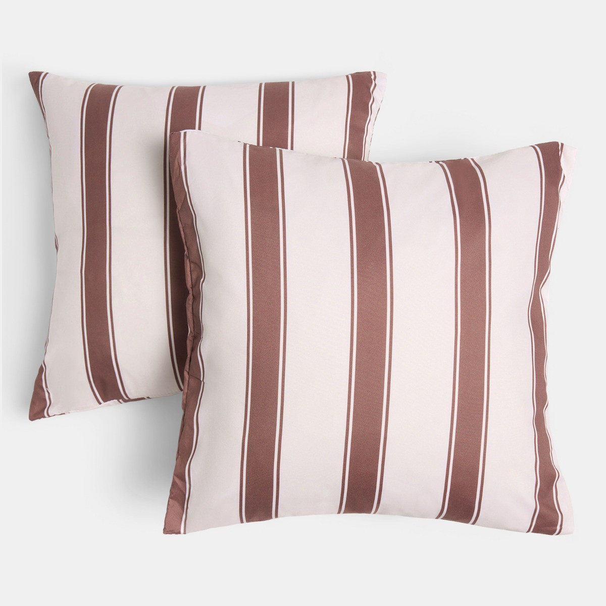 OHS Indoor/Outdoor Stripe Print Cushion Covers, Chocolate/Cream -45 x 45cm>