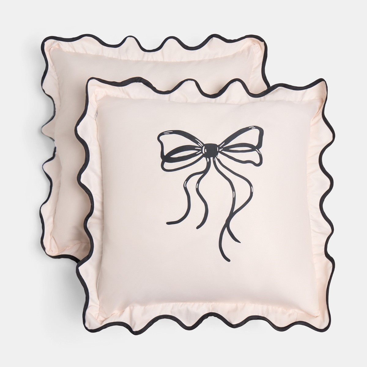 OHS Indoor/Outdoor Bow Print Frill Cushion Covers - Monochrome>