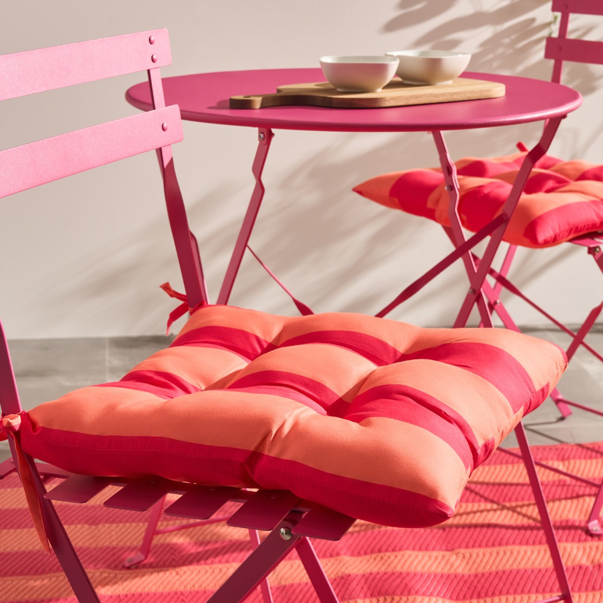 OHS Indoor/Outdoor Stripe Print Seat Pads - Orange/Pink>