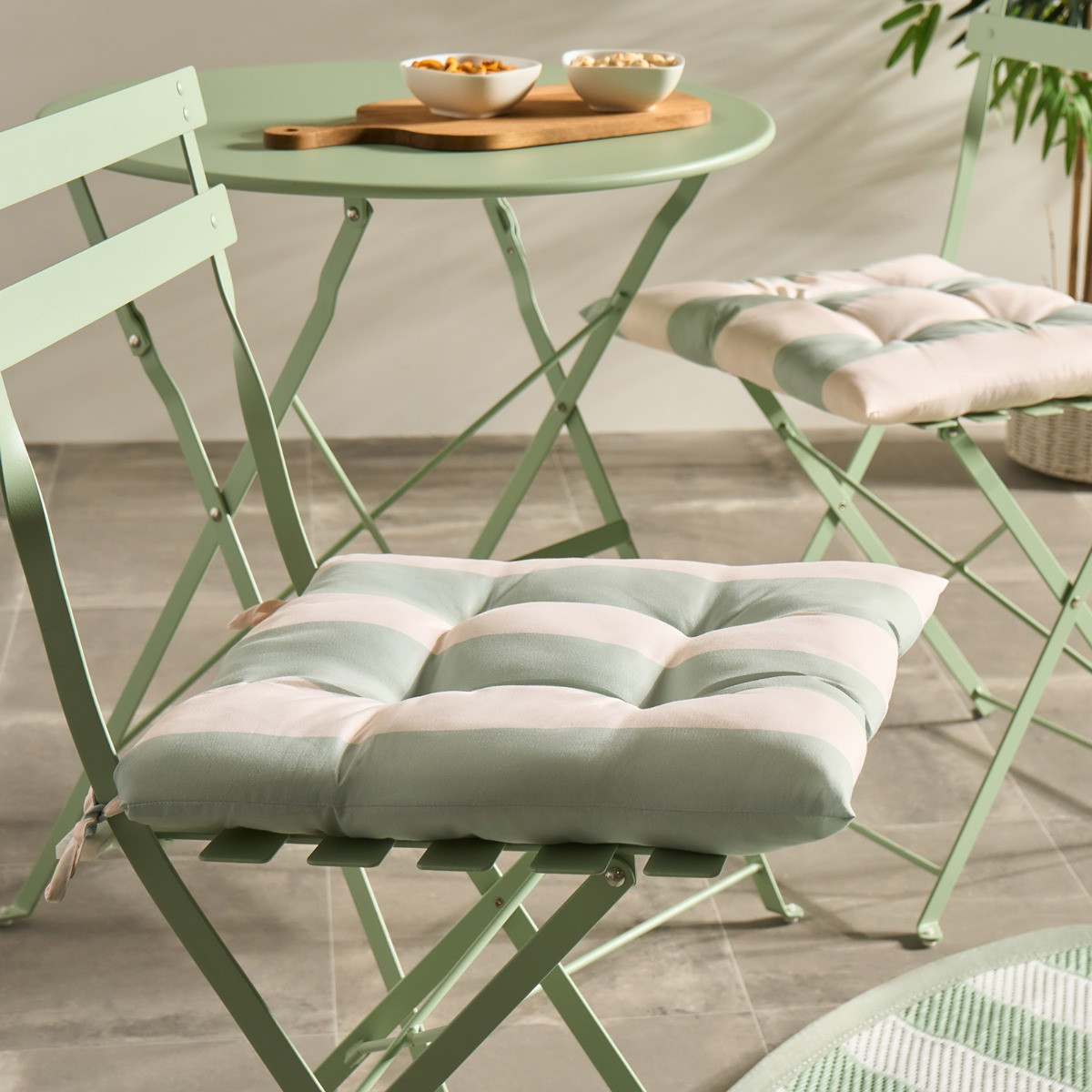 OHS 4 Pack Indoor/Outdoor Stripe Print Seat Pads - Sage/Cream>