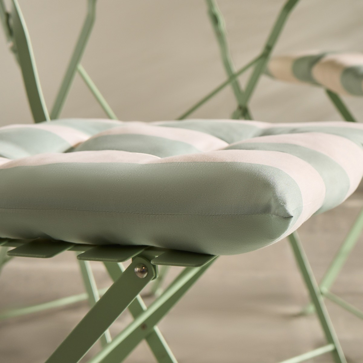 OHS Indoor/Outdoor Stripe Print Seat Pads, Sage/Cream - 40 x 40cm>