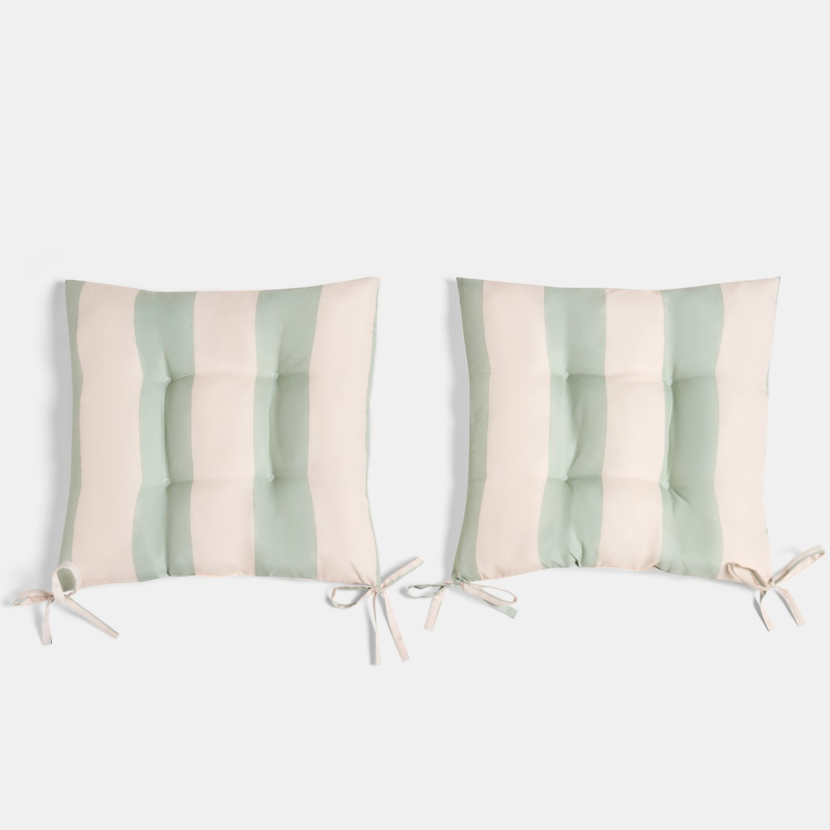 OHS Indoor/Outdoor Stripe Print Seat Pads, Sage/Cream - 40 x 40cm>