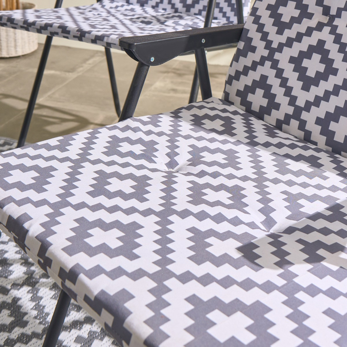 OHS Indoor/Outdoor Geometric Print Seat Pad with Back, Grey - 2 Pack>