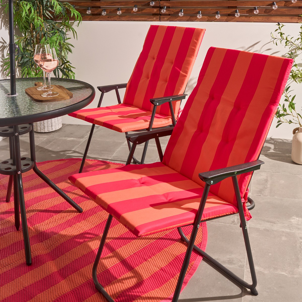 OHS Indoor/Outdoor Stripe Print Seat Pad with Back, Orange/Pink - 2 Pack>