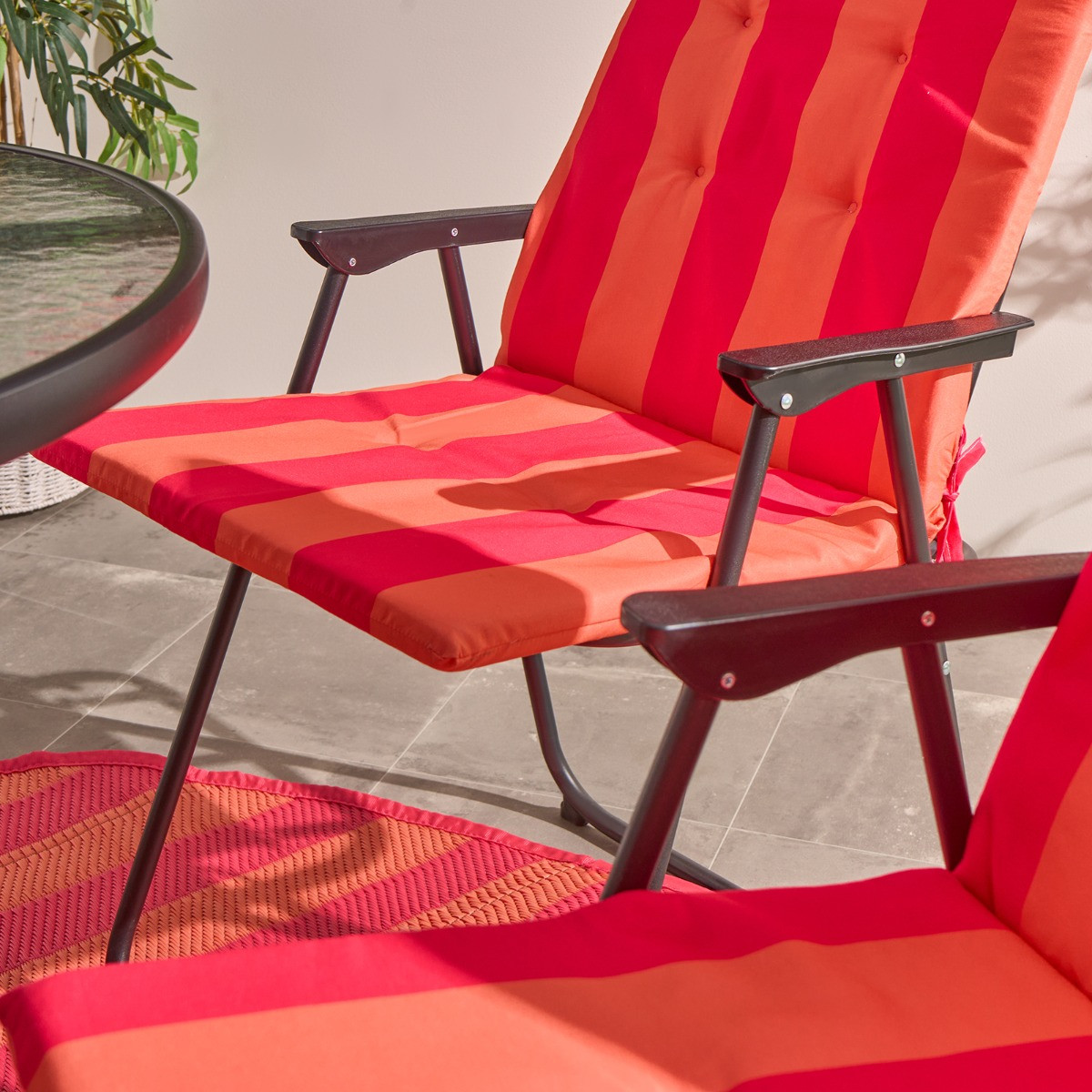OHS Indoor/Outdoor Stripe Print Seat Pad with Back - Orange/Pink>