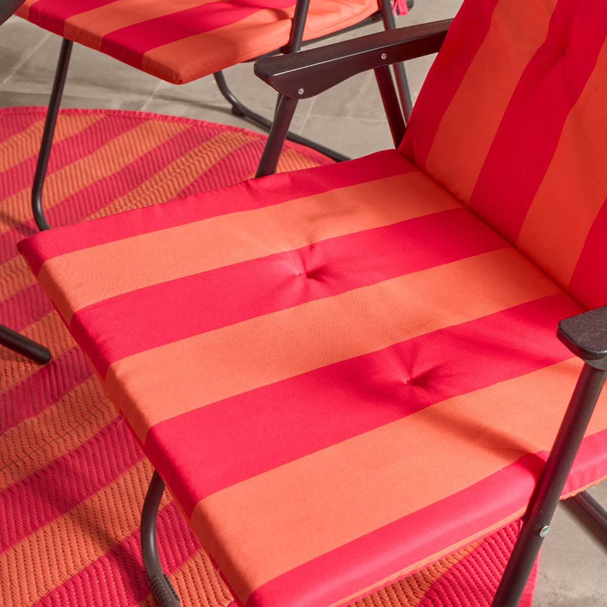 OHS Indoor/Outdoor Stripe Print Seat Pad with Back - Orange/Pink>