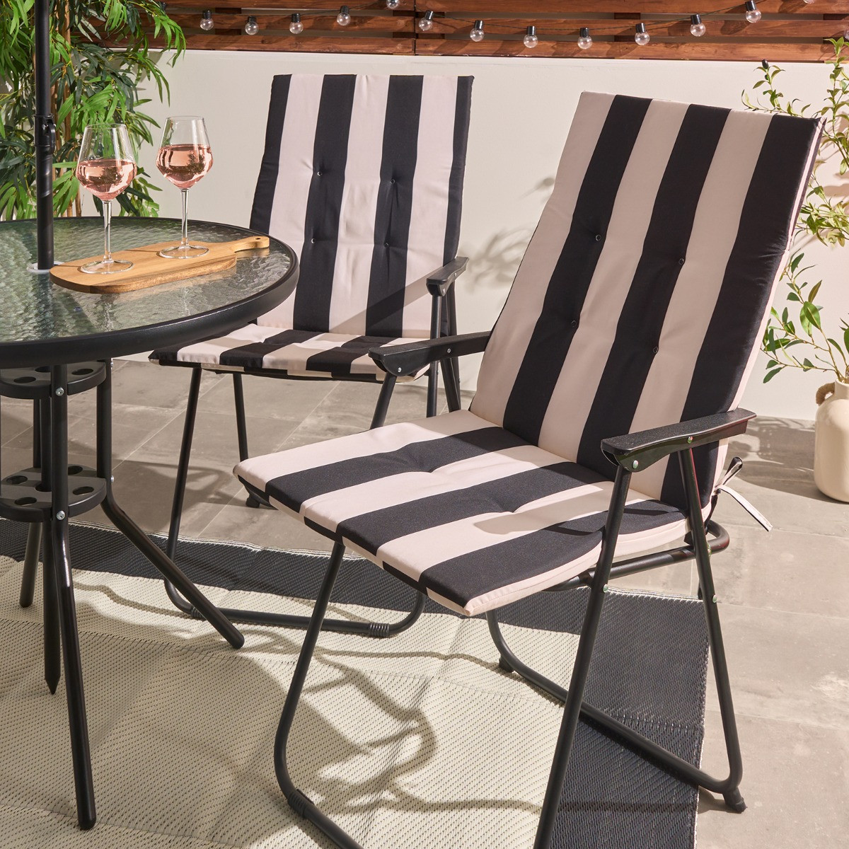 OHS Indoor/Outdoor Stripe Print Seat Pad with Back - Monochrome>