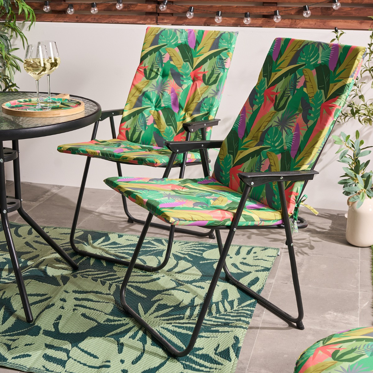 OHS Indoor/Outdoor Palm Print Seat Pad with Back, Green - 2 Pack>