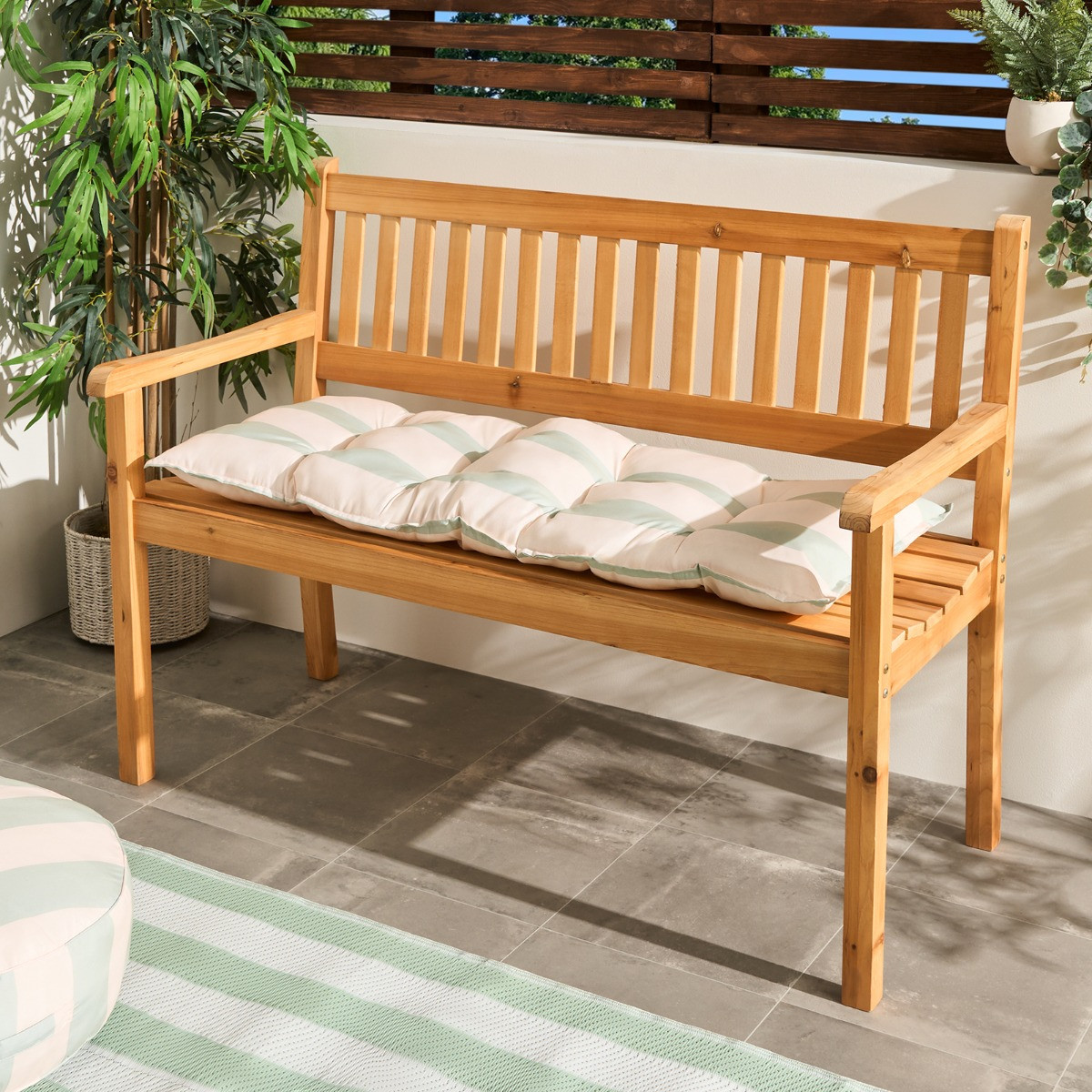 OHS 2-Seater Indoor/Outdoor Stripe Print Bench Pad - Sage/Cream>