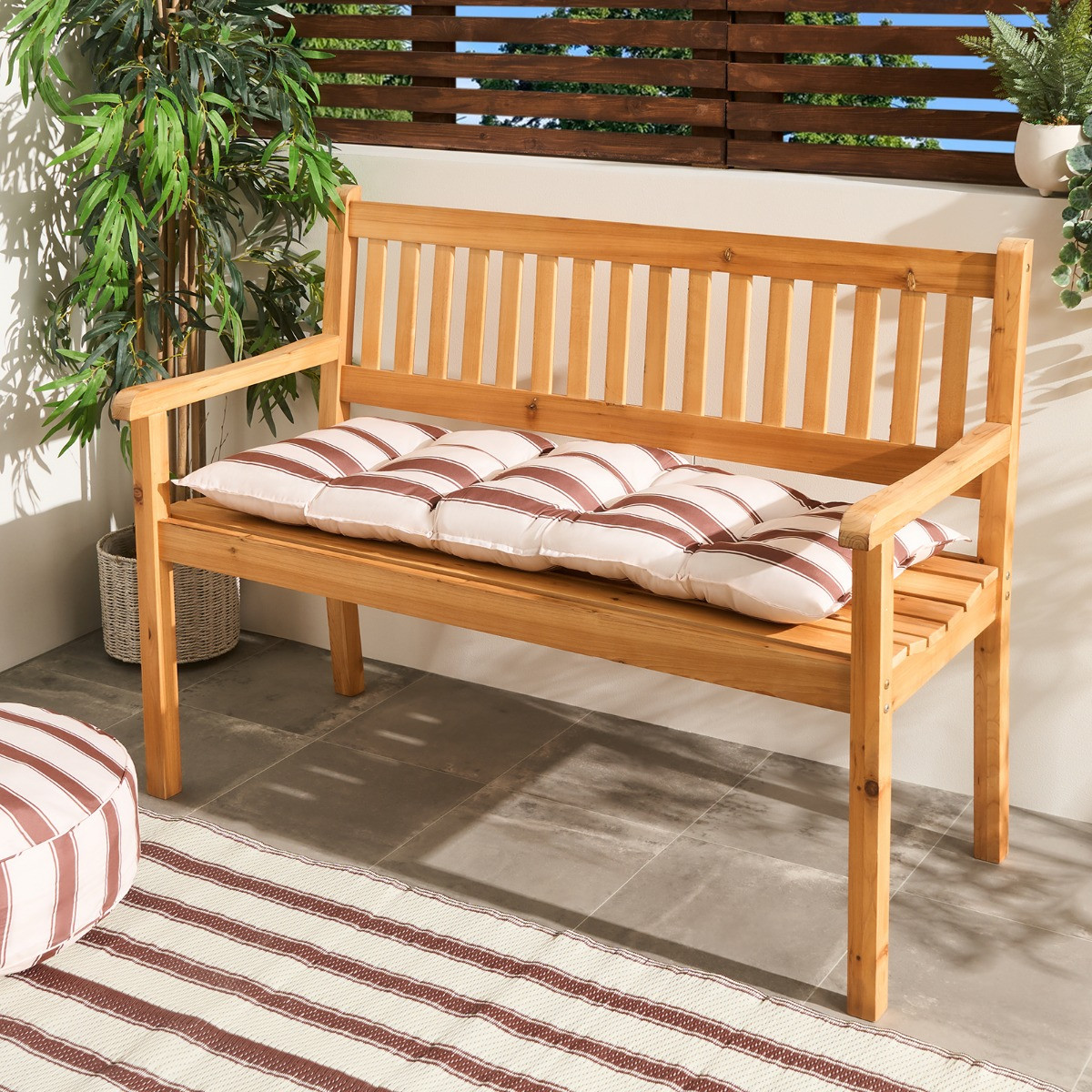 OHS 2-Seater Indoor/Outdoor Stripe Print Bench Pad - Chocolate/Cream>