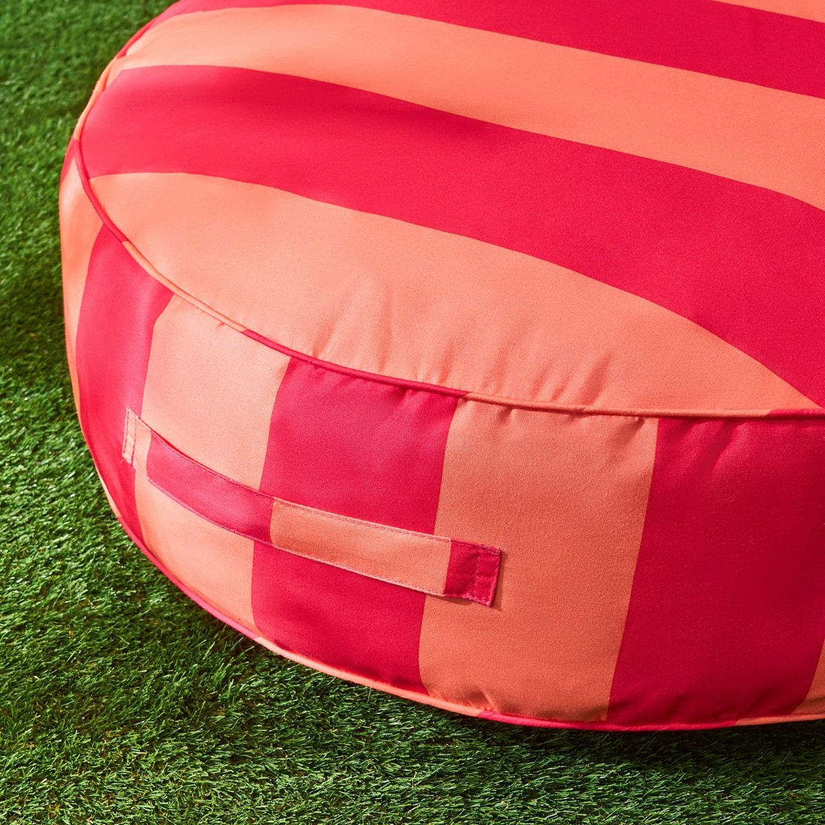 OHS Indoor/Outdoor Stripe Print Round Filled Cushion - Orange/Pink>