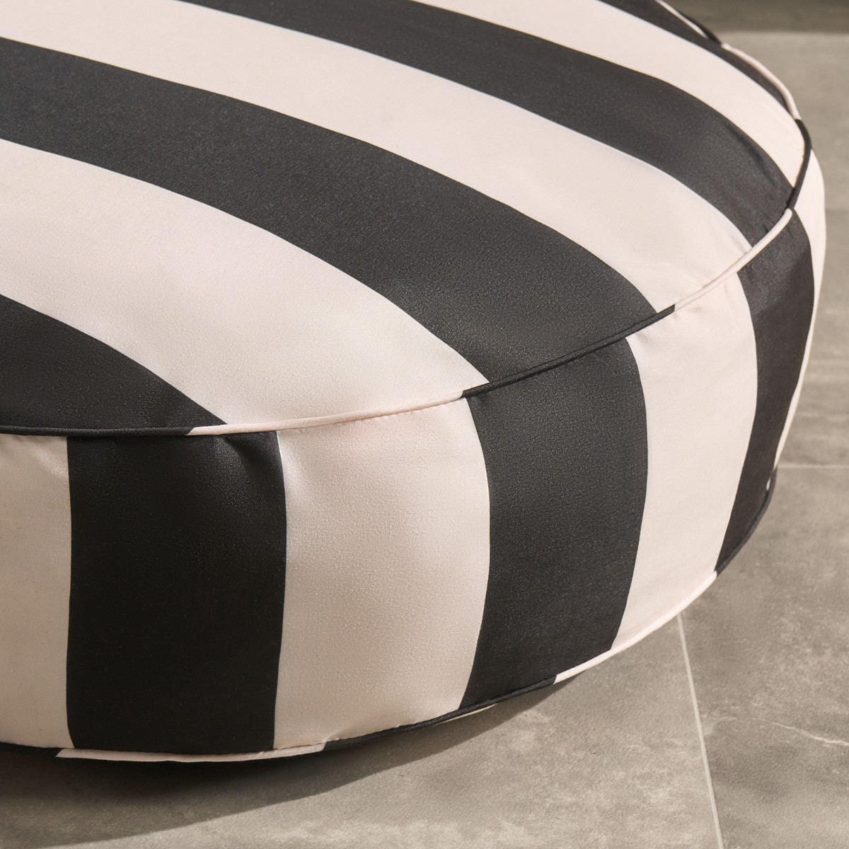 OHS Indoor/Outdoor Stripe Print Round Filled Cushion - Monochrome>