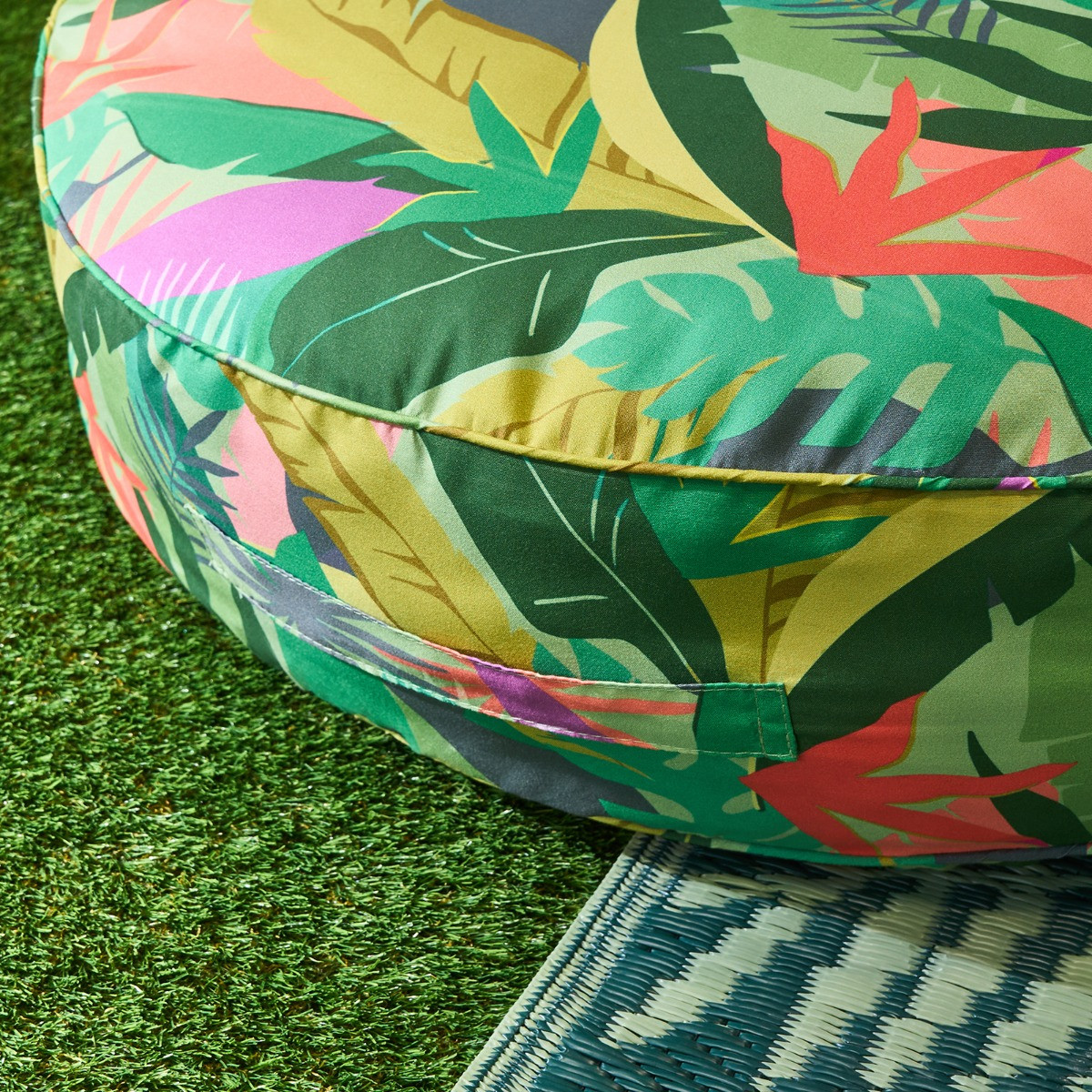 OHS Indoor/Outdoor Palm Print Round Filled Cushion - Green>