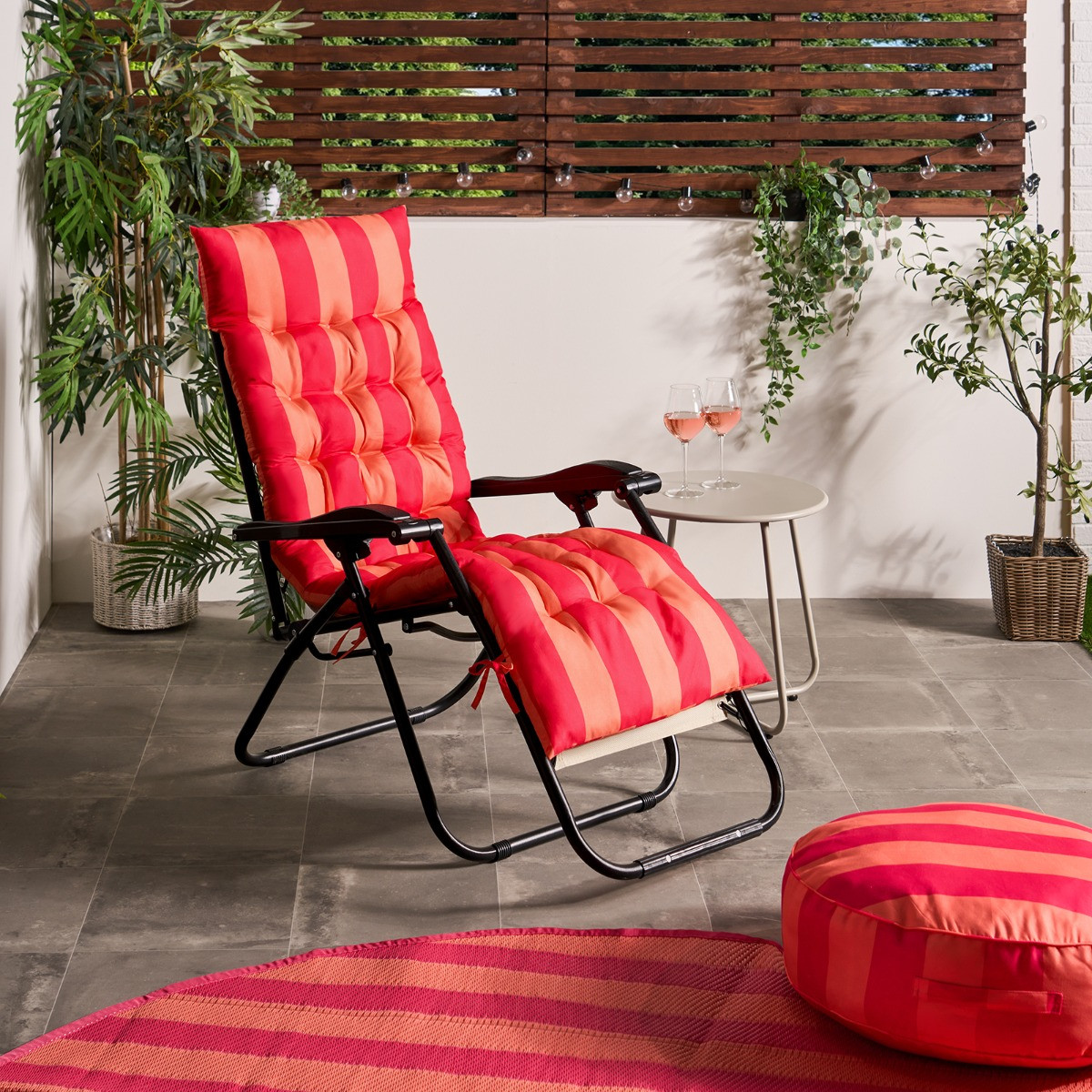 OHS Stripe Print Gravity Chair Cushion - Orange/Pink>