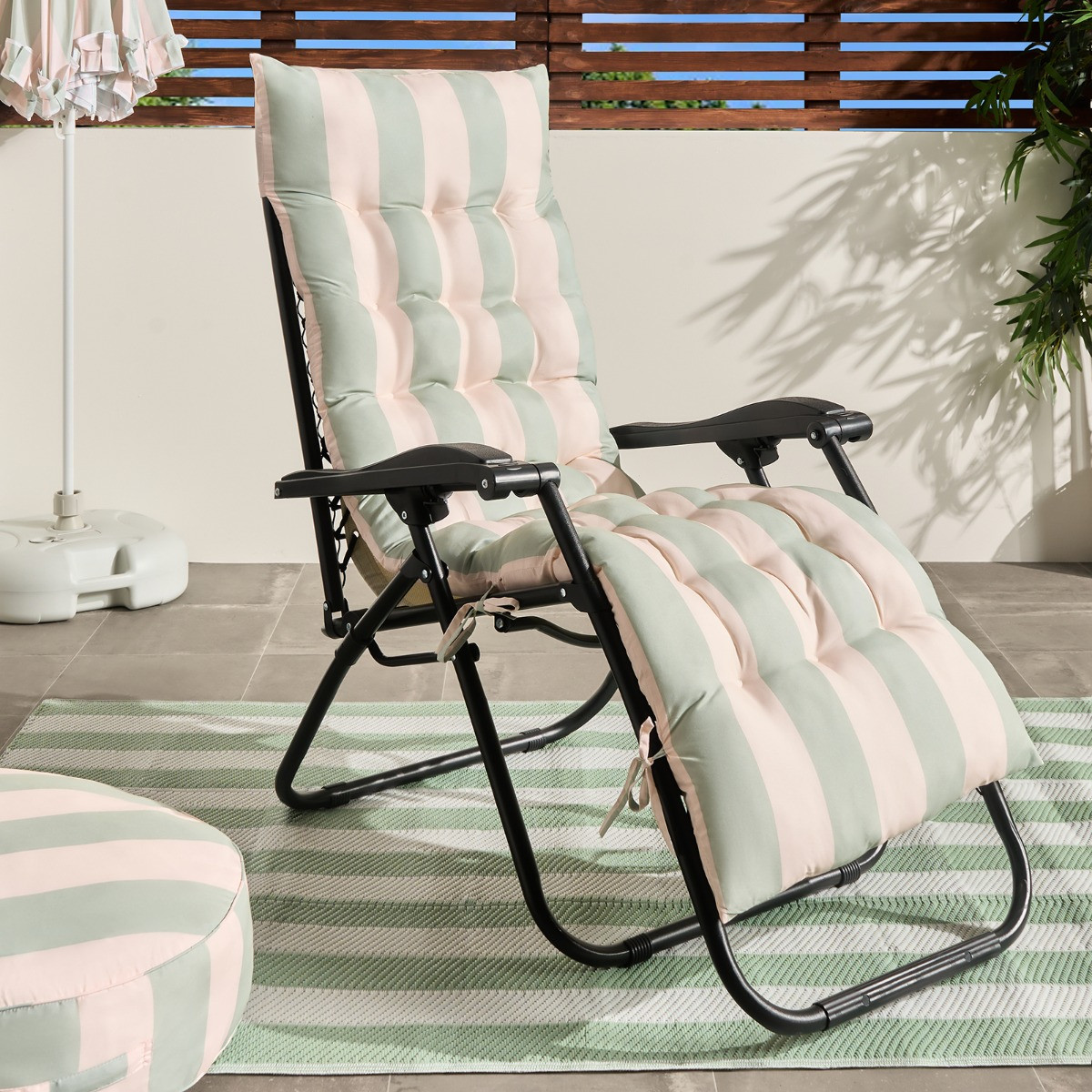 OHS Stripe Print Gravity Chair Cushion - Sage/Cream>