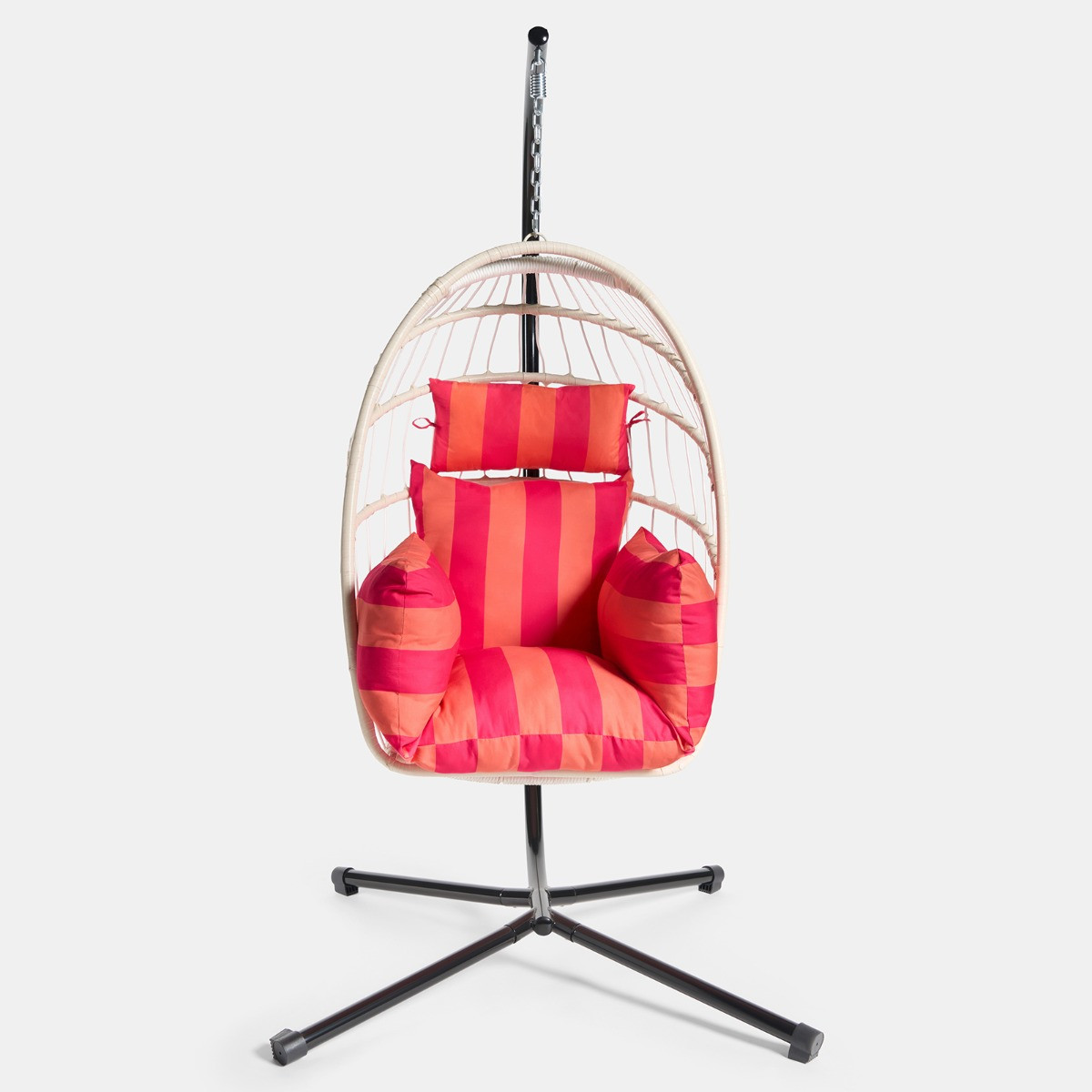 OHS Stripe Print Egg Chair Cushion with Headrest - Orange/Pink>