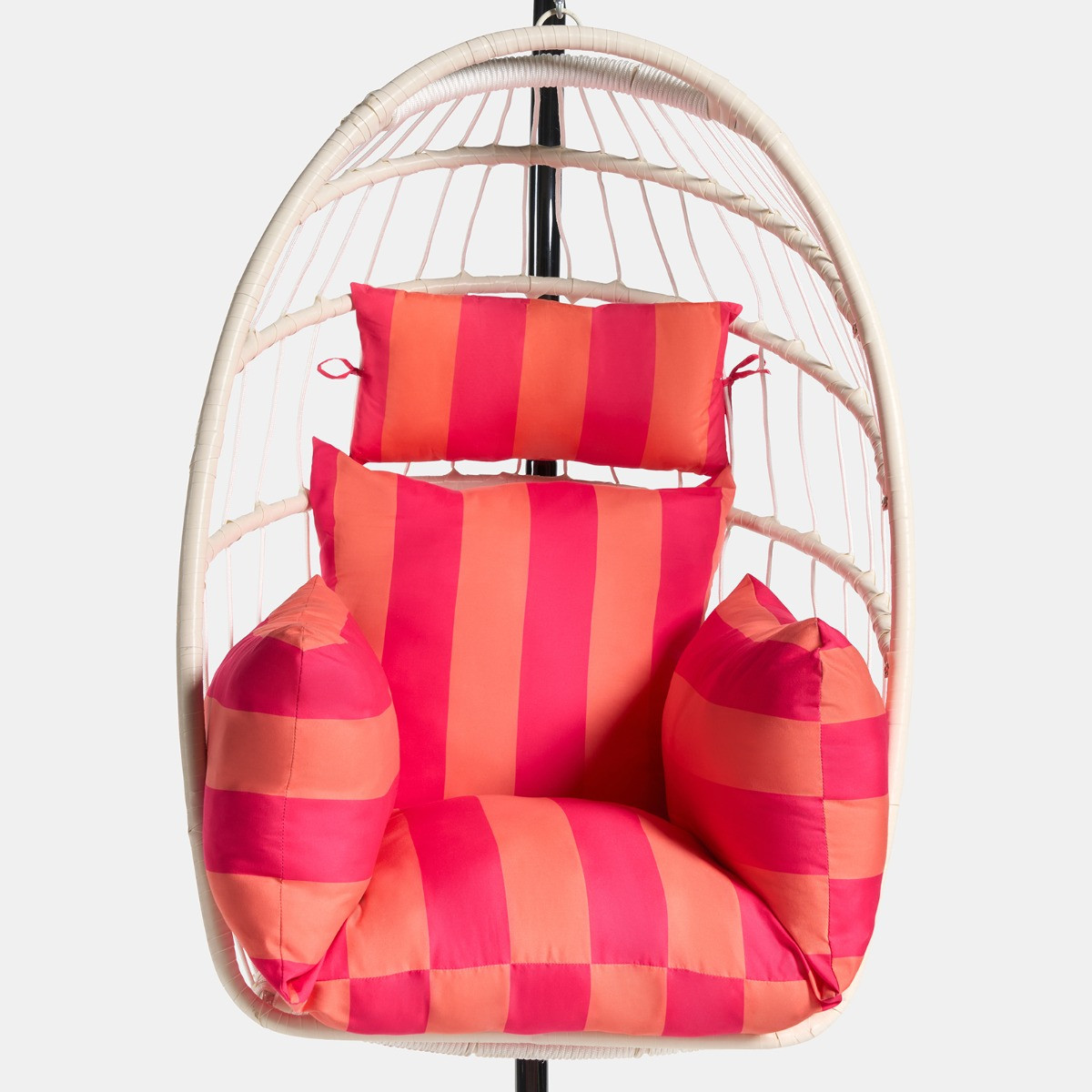 OHS Stripe Print Egg Chair Cushion with Headrest - Orange/Pink>