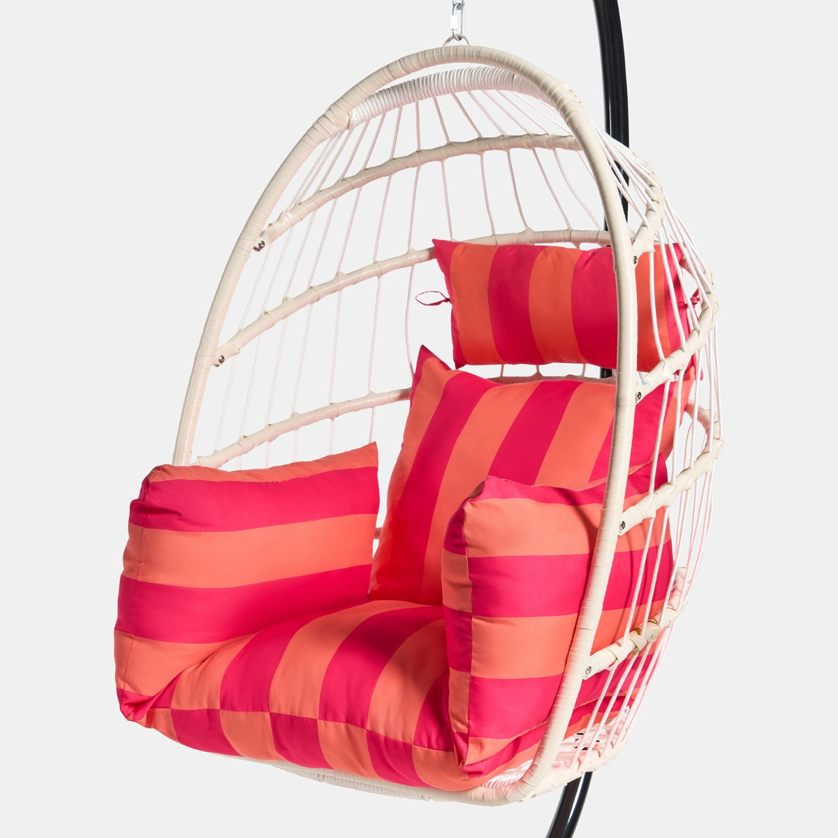 OHS Stripe Print Egg Chair Cushion with Headrest - Orange/Pink>